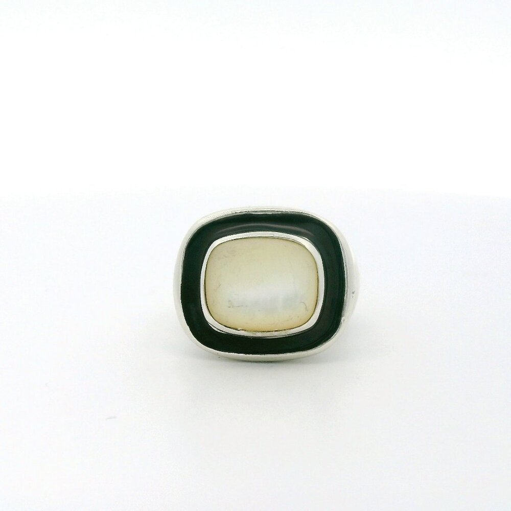 ESPO Sterling Pearl Black Inlay Ring - Size 6.75
